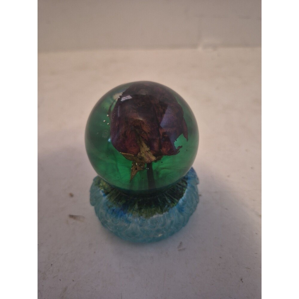 Dehydrated Rose Suspended In Epoxy Resin Orb Figure 3 Inch Tall Handmade